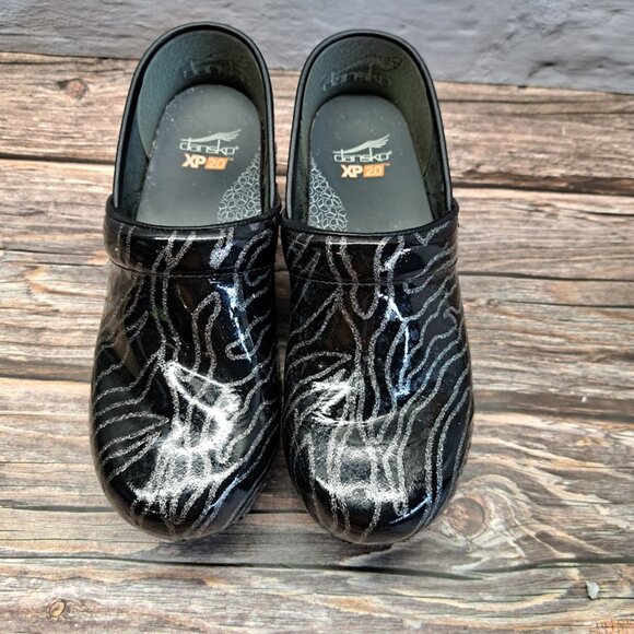 dansko XP 2.0 Patent Glitter Wave women's 37 6.5 Black and silver - Picture 2 of 8